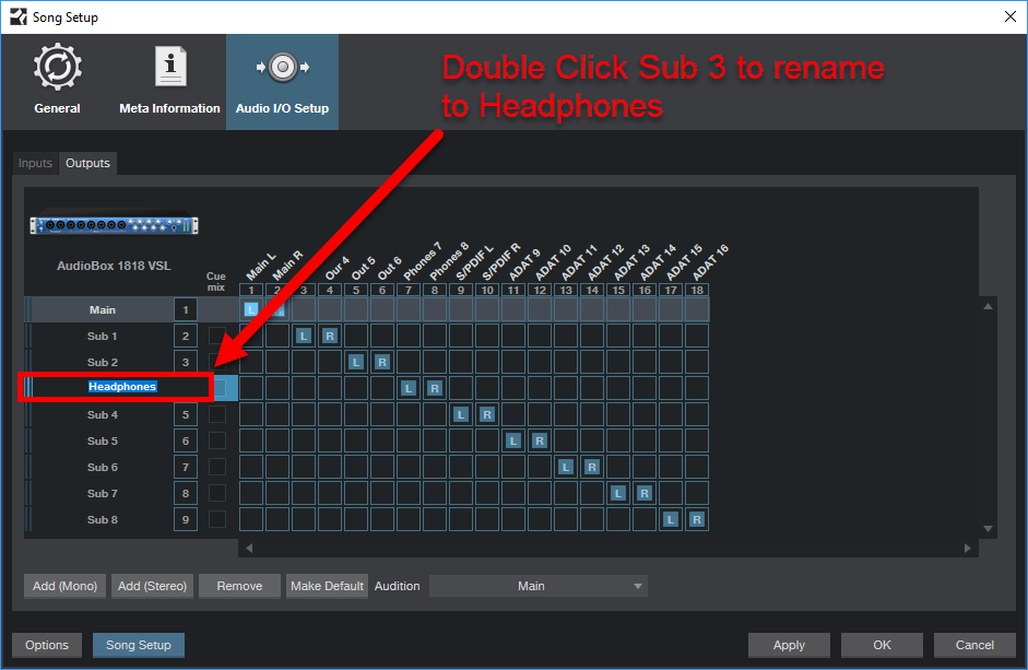 AudioBox 1818: Create Headphone Cue Mix for Studio One in Windows