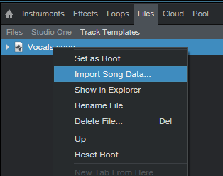 studio one 3 file type shown as song file