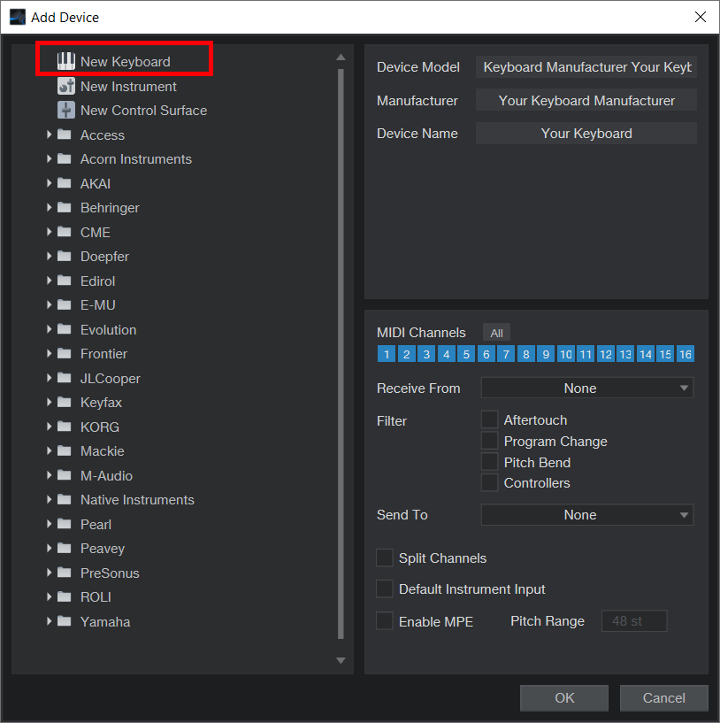 active midi inputs controllermate