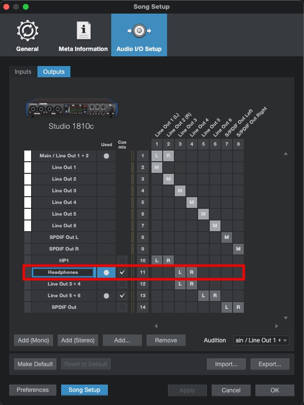 Studio Series: Studio 1824c and 1810c: Create Cue Mix for Headphone Outs in Studio  One – Knowledge Base | PreSonus